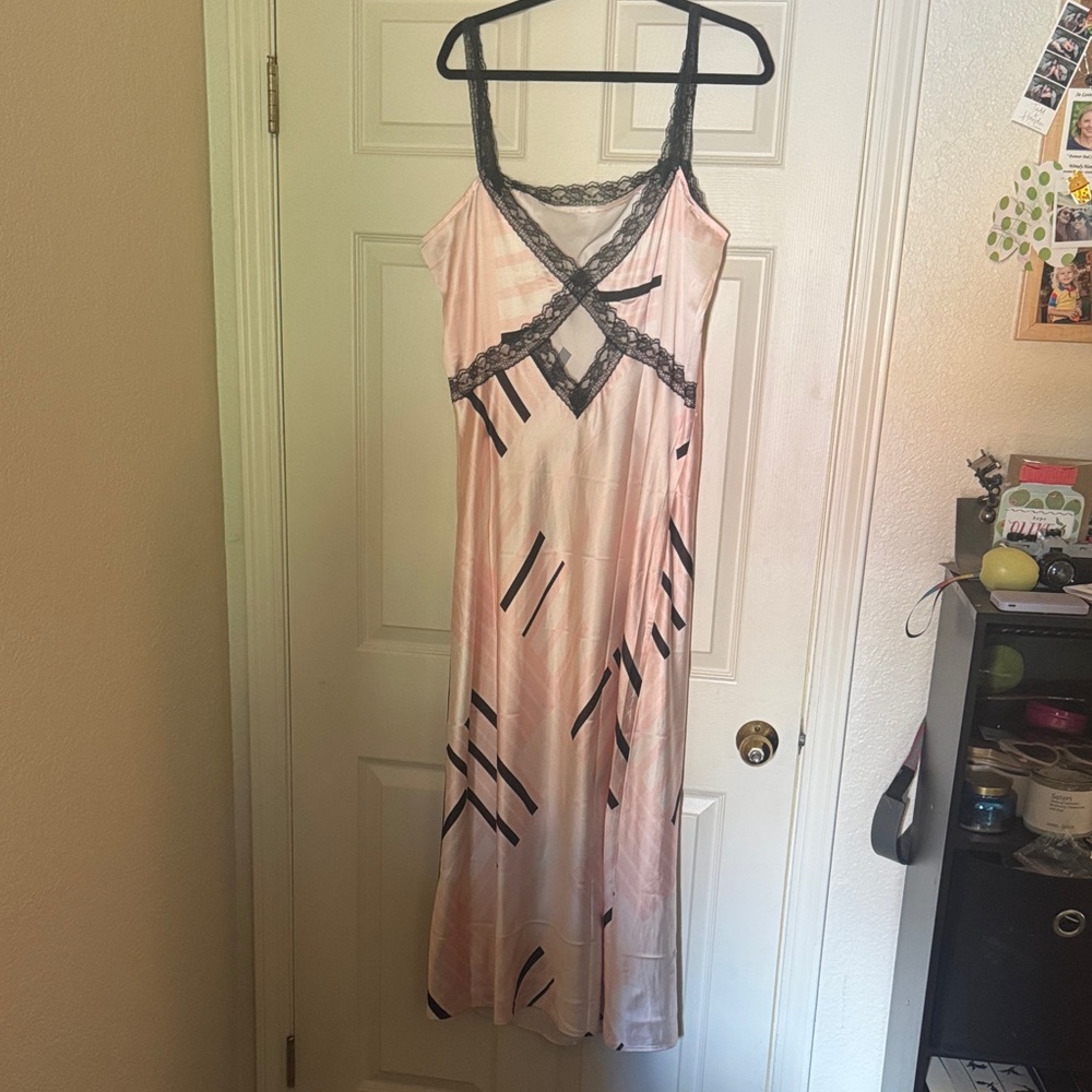 Anthropologie Pink and Black Midi Dress